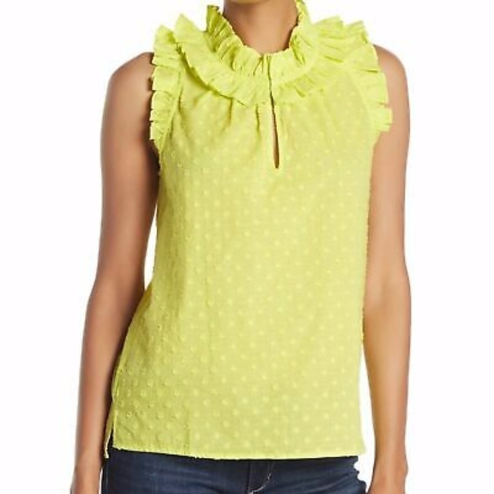 J.Crew 100% Cotton Neon Yellow Swiss Polka Dot Ruffle Sleeveless Top • Size 0 🔴